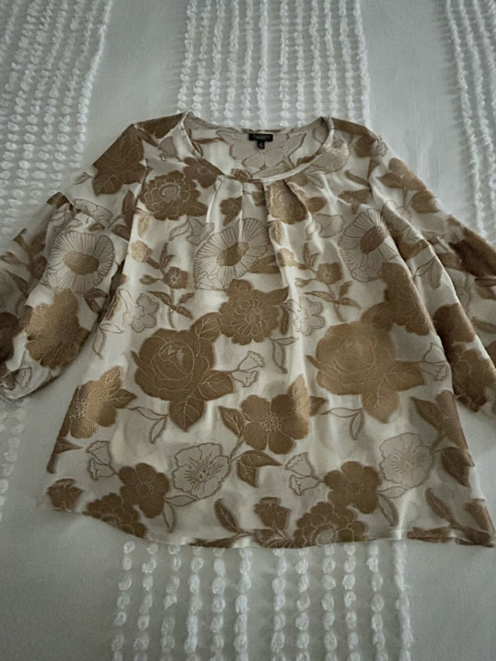 Talbots Cream & Gold Metallic Floral Blouse